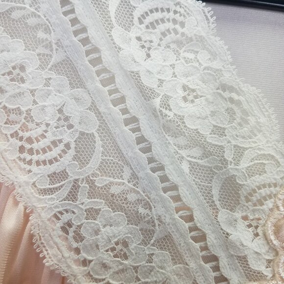 Vintage Shadowline Night Gown Sz S Maxi Peach Pink Nylon Puffy Flower USA NEW - Picture 3 of 16